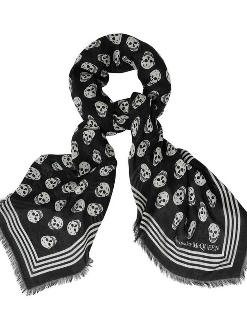 Alexander McQueen Black White Skull Silk Blend Scarf